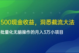 （1614期）单日500现金收益，洞悉截流大法，一个批量化无脑操作的月入3万小项目