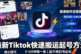最新Tiktok快速搬运快速起号方法，3-5分钟做一条，起不来的号可以试试