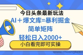 （14848期）今日头条2025最新蓝海玩法，操作简单，矩阵批量，轻松日入2000+