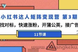 小红书达人矩阵变现营第3期，找对标，快速涨粉，开蒲公英，接广告（11节课）