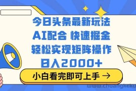 （14463期）今日头条最新玩法，思路简单，复制粘贴，轻松实现矩阵日入2000+