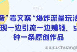 抖音”毒文案“爆炸流量玩法，实现一边引流一边赚钱，5分钟一条原创作品【揭秘】