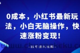 0成本，小红书最新玩法，小白无脑操作，快速涨粉变现