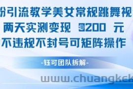 男粉引流教学美女常规跳舞视频两天实测变现1k+，不违规不封号可矩阵操作