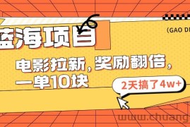 （11930期）蓝海项目，电影拉新，奖励翻倍，一单10元，2天搞了4w+