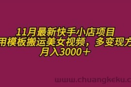 11月K总部落快手小店情趣男粉项目，利用模板搬运美女视频，多变现方式月入3000+