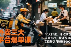 （17019期）外卖三大平台爆单课，30天打法、活动策划、流量加权，快速冷启动，实现新店月销破3000单
