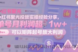 小红书聚光投放实操经验分享，单号月利润超1w+，可以矩阵起号放大利润