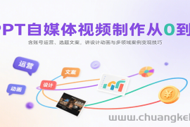 PPT自媒体视频制作从0到1：含账号运营、选题文案，讲设计动画与多领域案例变现技巧