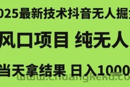 2025最新技术抖音无人掘金，风口项目，纯无人，当天拿结果日入1k+【揭秘】
