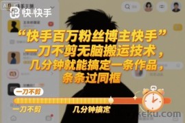 快手百万粉丝博主快手一刀不剪无脑搬运技术，几分钟就能搞定一条作品，条条过同框