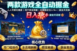 两款游戏全自动掘金，人人可做无难度，纯干货全拆解，长期稳定，日入1k+，副业天花板【揭秘】