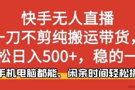 （16500期）快手无人直播，一刀不剪纯搬运带货轻松日入500+，稳的一批，手机电脑都…