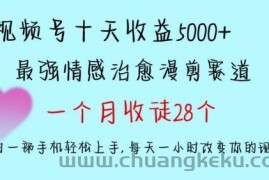 十天收益5000+，多平台捞金，视频号情感治愈漫剪，一个月收徒28个，小白一部手机轻松上手【揭秘】