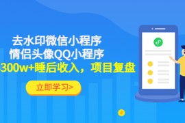 （4536期）利用去水印微信小程序+情侣头像QQ小程序，获得300w+睡后收入，项目复盘