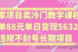 独家项目卖冷门教学课程一单88元单日变现5632元违规不封号长期项目【揭秘】