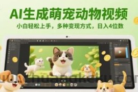 AI生成萌宠动物视频，小白轻松上手，多种变现方式，日入4位数