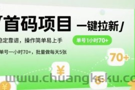 首码一键拉新项目，稳定靠谱，操作简单易上手，单号一小时70+，批量做每天5张【揭秘】