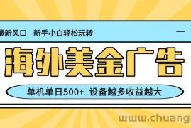 最新蓝海项目，海外美金广告，单机单日500+，可矩阵放大，设备越多收益越大