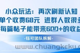 小众玩法再次刷新认知单个收费68米进群人数很多每篇帖子能带来6张的收益