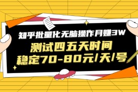 （1571期）黑帽子·知乎批量化无脑操作月赚3W，测试四五天时间稳定70-80元/天/号