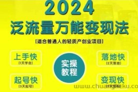 创业变现教学，2024泛流量万能变现法，适合普通人的轻质产创业项目