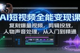 AI短视频全能变现课：复刻爆量视频，剪辑投放，人物声音处理，从入门到精通