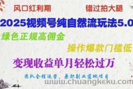 2025视频号纯自然流玩法5.0，绿色正规高佣金，操作爆款门槛低，变现收益单月轻松过万