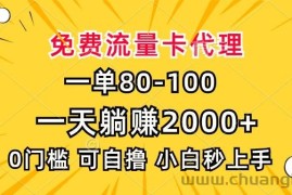 （13551期）一单80，免费流量卡代理，一天躺赚2000+，0门槛，小白也能轻松上手