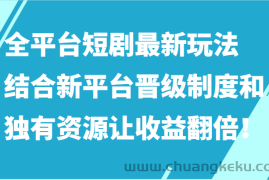 全平台短剧最新玩法，结合新平台晋级制度和独有资源让收益翻倍！