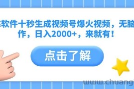 （10364期）靠软件十秒生成视频号爆火视频，无脑操作，日入2000+，来就有！