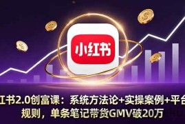 （16162期）小红书2.0创富课：系统方法论+实操案例+平台规则，单条笔记带货GMV破20万