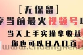 无保留分享当前最火视频号项目，当天上手实操拿收益，你也可以日入几百