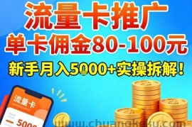 流量卡推广，单卡佣金80-100，新手月入5k+实操拆解！