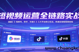 短视频运营全链路实战，涵盖视频号、快手、抖音三大平台核心玩法，快速实现变现！