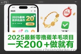 2025最新零撸薅羊毛项目，纯手机操作，20秒一单，无任何门槛，一天200+做就有【揭秘】