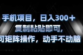 （13083期）手机项目，日入300+，复制黏贴即可，可矩阵操作，动手不动脑