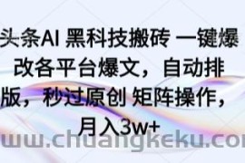 头条AI 黑科技搬砖 一键爆改各平台爆文，自动排版，秒过原创 矩阵操作，月入3w+【揭秘】