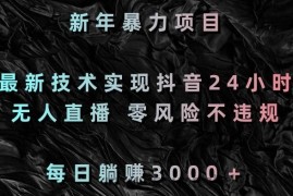 新年暴力项目，最新技术实现抖音24小时无人直播，零风险不违规，每日躺赚3000＋【揭秘】