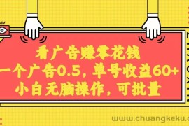 无脑看广告获取收益，一条广告0.5，日稳定60-100+，可批量放大，超级稳定。