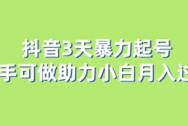 抖音3天暴力起号新手可做助力小白月入过万【揭秘】