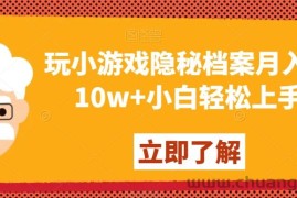 玩小游戏隐秘档案月入5-10w+小白轻松上手【揭秘】