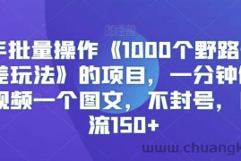 快手批量操作《1000个野路子信息差玩法》的项目，一分钟做一个视频一个图文，不封号，日引流150+【揭秘】