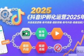 抖音IP孵化运营2025年，抖音底层逻辑-账号搭建-摄影剪辑-账号内容-规避违规