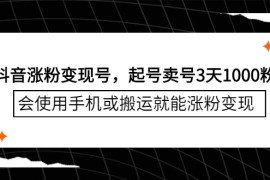 （2350期）抖音涨粉变现号，起号卖号3天1000粉，会使用手机或搬运就能涨粉变现