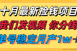 十月最强无门槛捡钱项目，支付宝分成代运营，我们干活，你分钱！单号月产1w＋