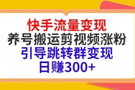 快手流量变现，养号搬运剪视频涨粉，引导跳转群变现日赚300+