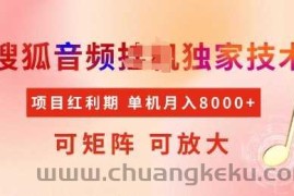 全网首发搜狐音频挂JI独家技术，项目红利期，可矩阵可放大，稳定月入8k【揭秘】