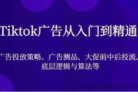 Tiktok广告从入门到精通，广告投放策略、广告测品、大促前中后投流、底层逻辑与算法等