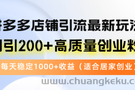 （12893期）拼多多店铺引流最新玩法，日引200+高质量创业粉，每天稳定1000+收益（…